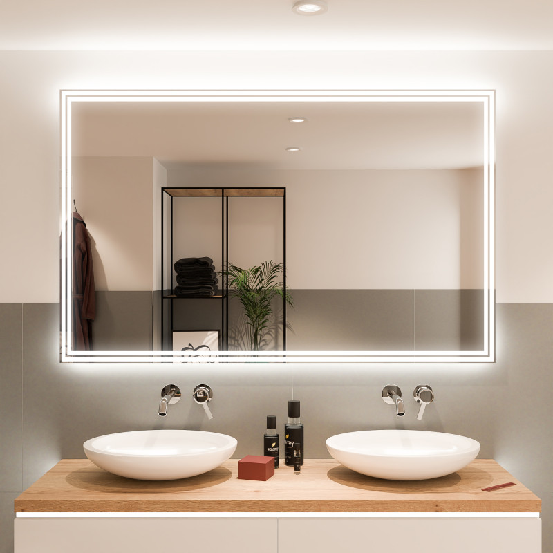 Tao – Badspiegel rund und mit doppeltem LED Streifen beleuchtet